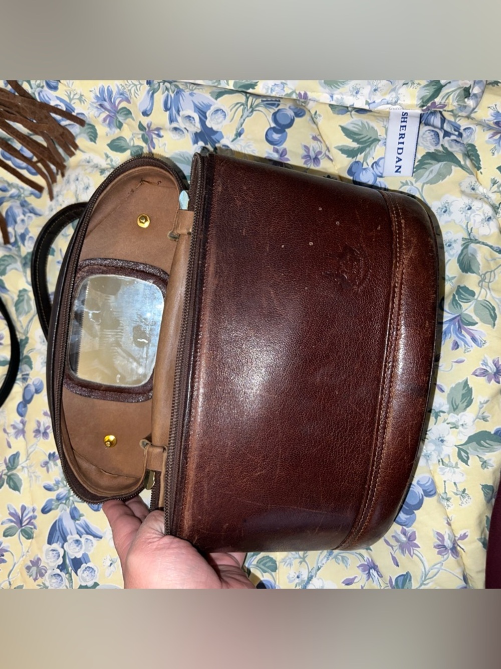Vintage Brown Leather Train Case Bag